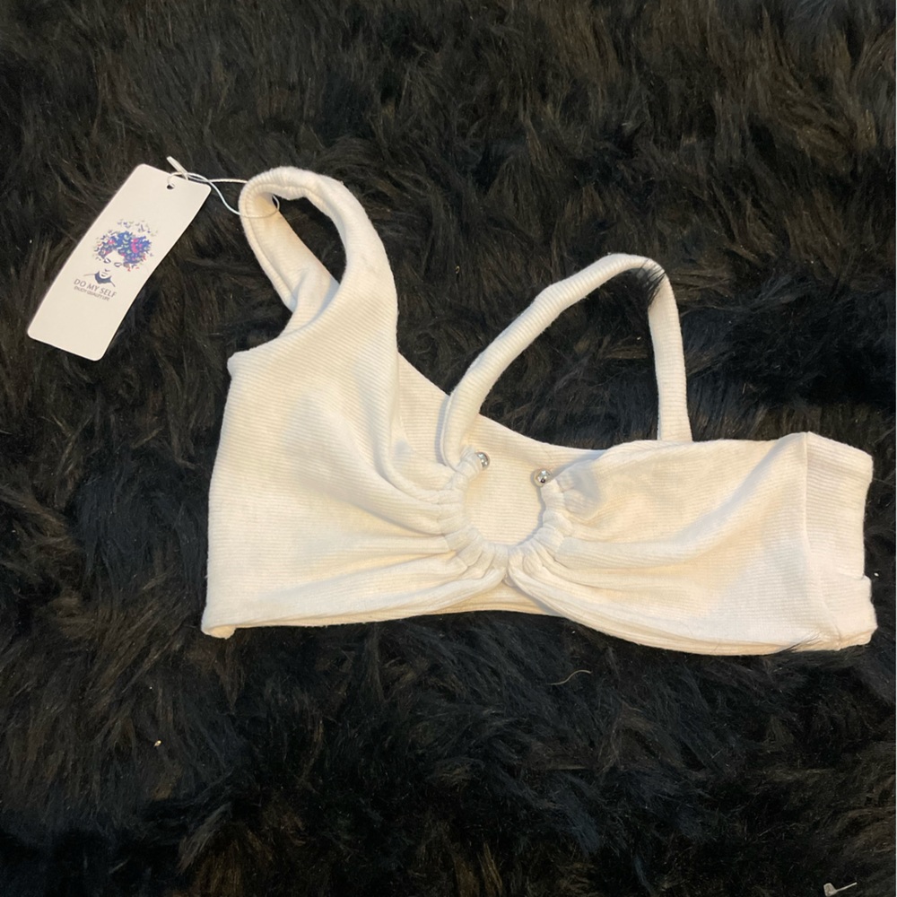 NWT White Asymmetrical Crop Top